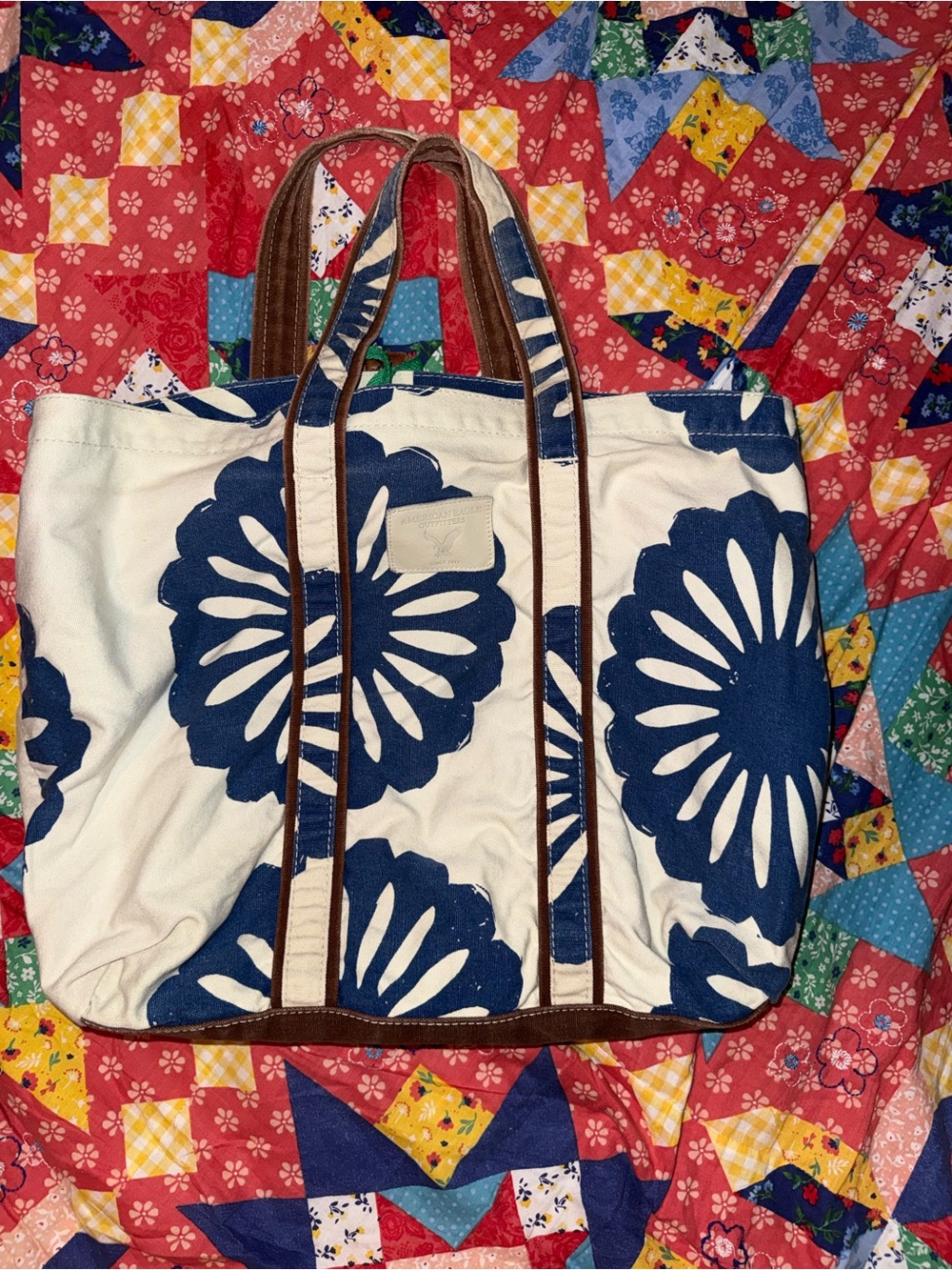 2000s Y2K American Eagle Canvas Floral Tote Bag